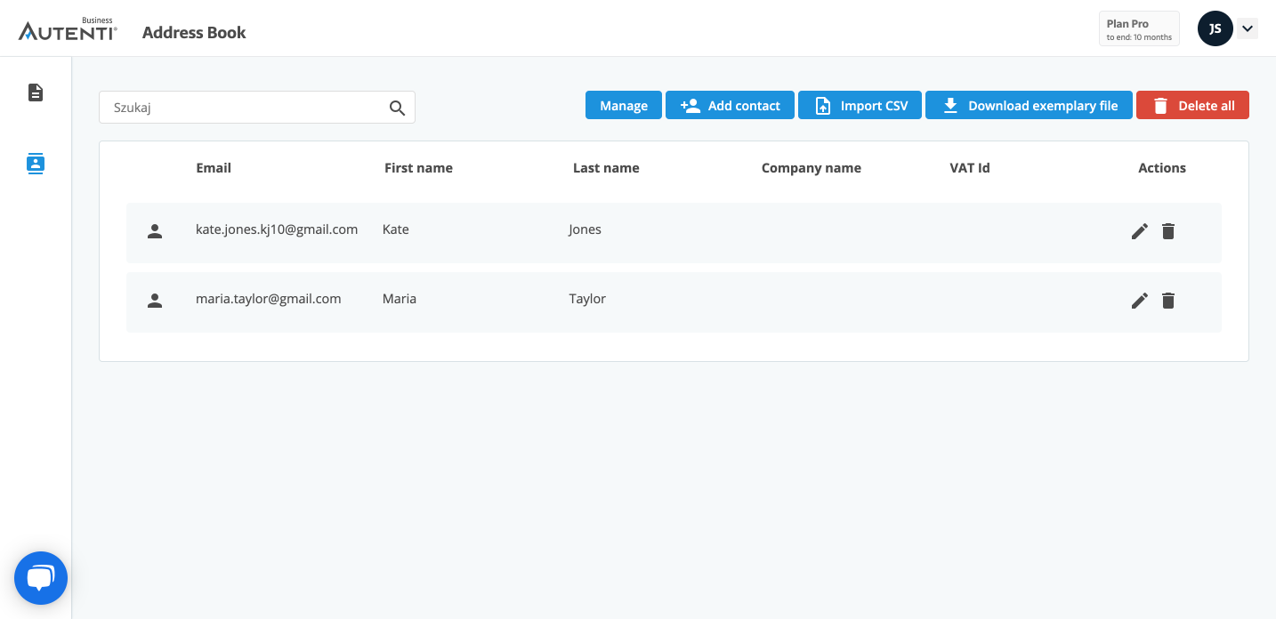 Address book Autenti
